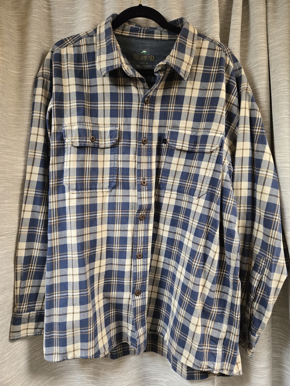 RedHead Blue and Cream Plaid Button-Down Work Shirt